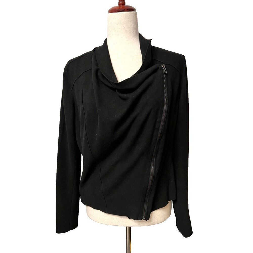 BlankNYC Women's M Faux Suede Drape Front Moto Jacket Full Zip Black Minimalist